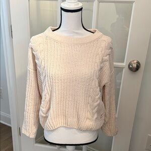 SO Cozy Cream Cable Knit Sweater, Size Medium